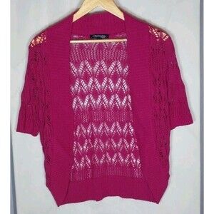 Vintage Chadwicks Boston Magenta Open Knit Shrug Cardigan USA Womens L